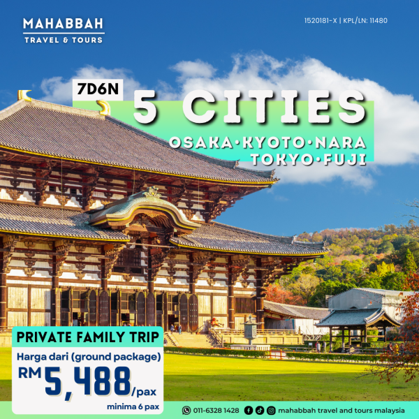 Japan Private Tour 5 Cities (Booking Fee)